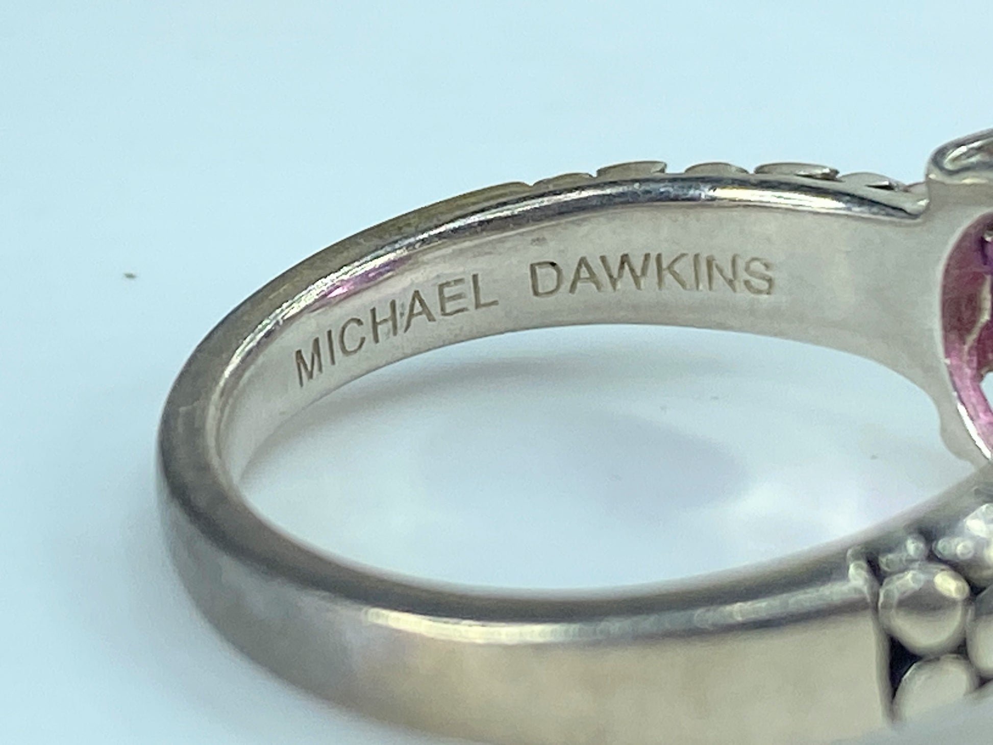 Michael Dawkins Silver Ring Lab Pink Sapphire Pebble Band Size 7 5.2g JR405