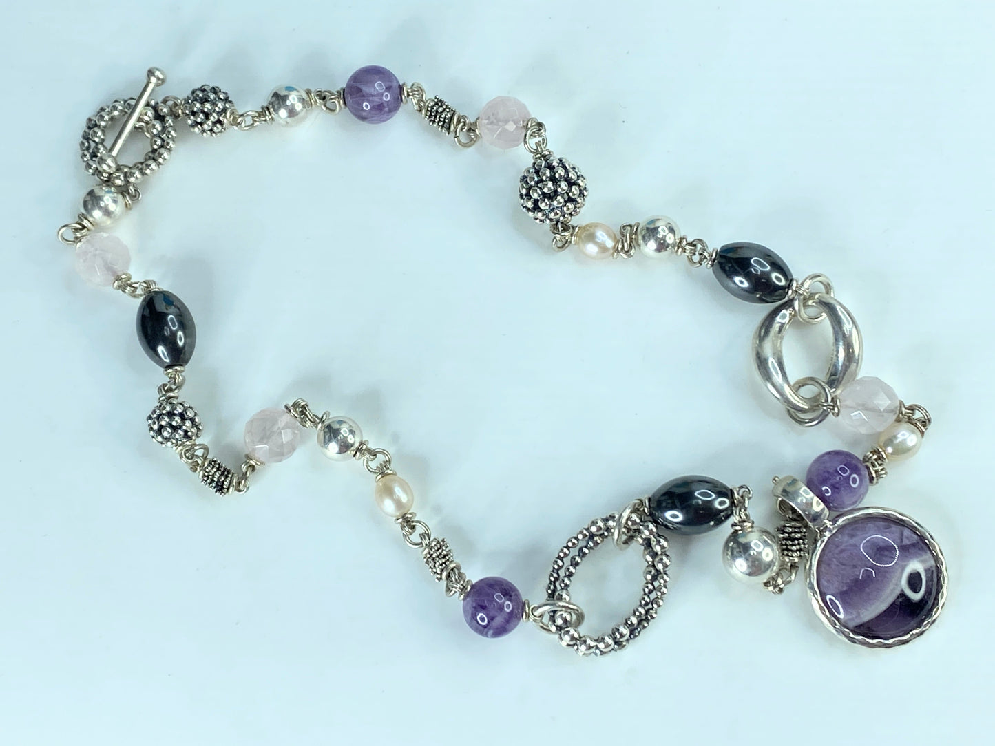 Michael Dawkins Sterling multiple Gemstones Pearl Toggle necklace 72.7g JR406