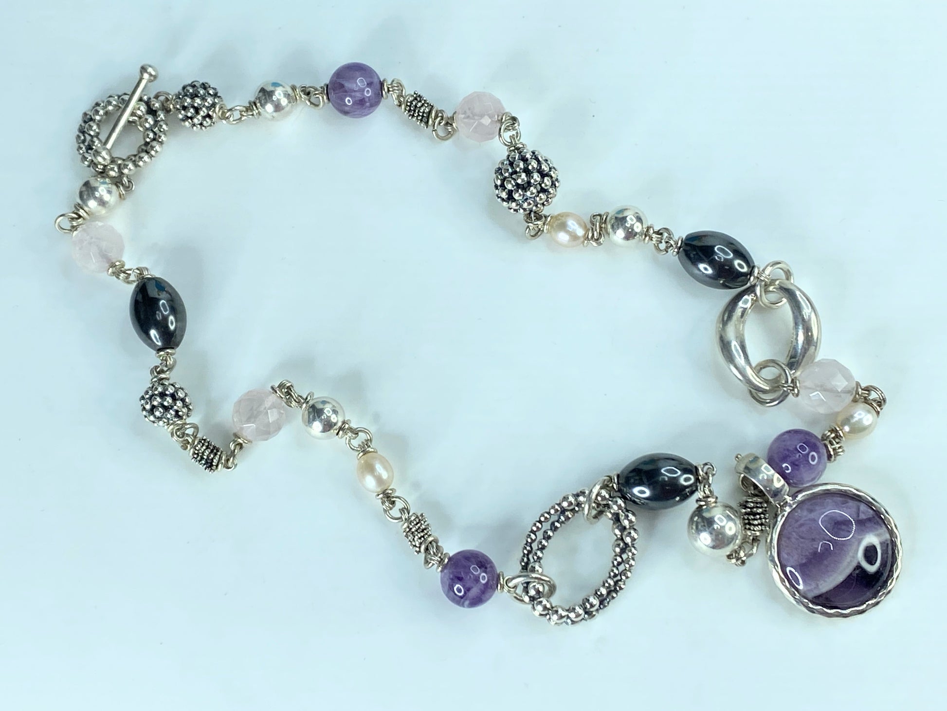 Michael Dawkins Sterling multiple Gemstones Pearl Toggle necklace 72.7g JR406
