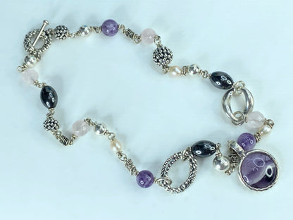 Michael Dawkins Sterling multiple Gemstones Pearl Toggle necklace 72.7g JR406