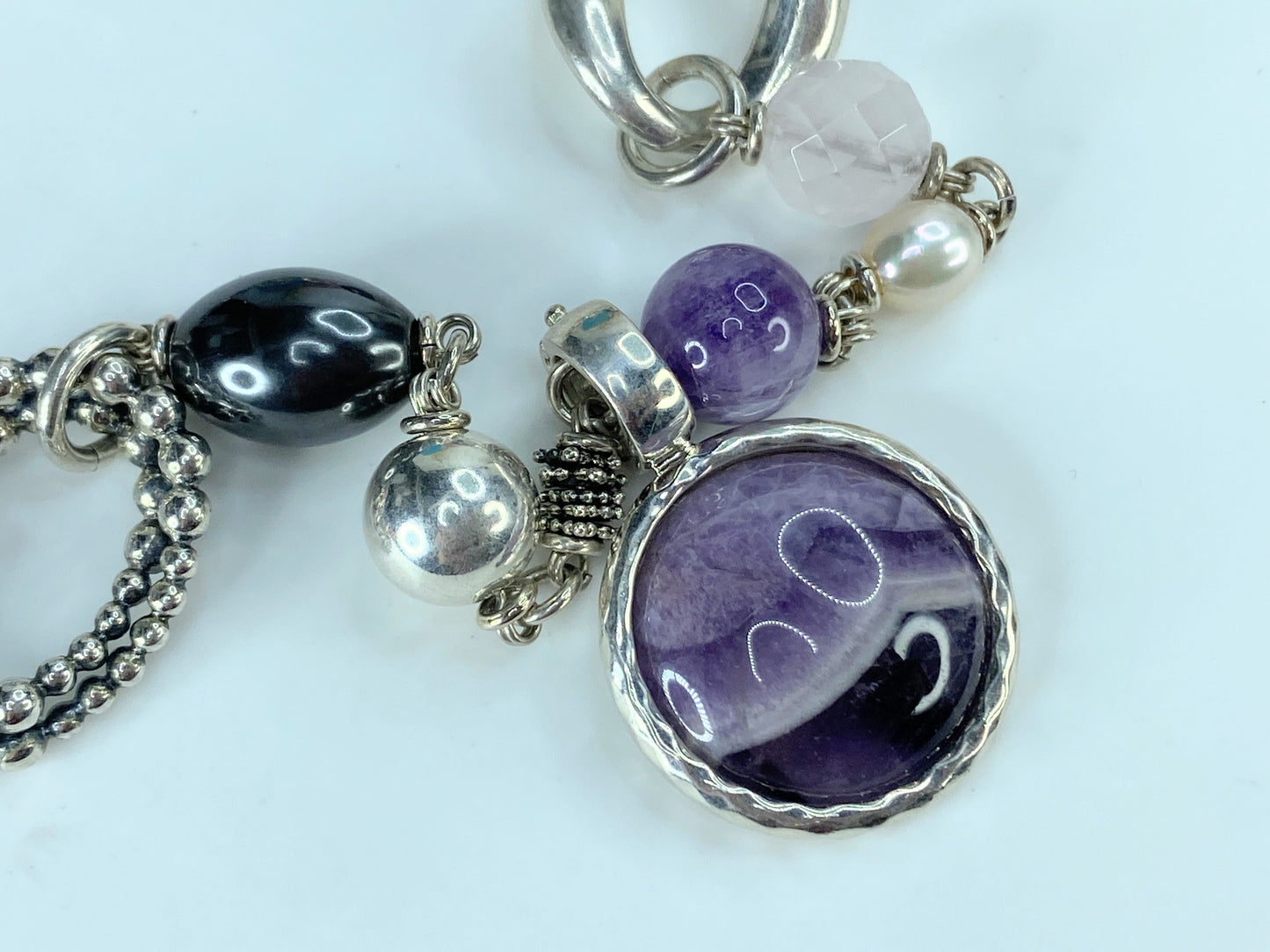 Michael Dawkins Sterling multiple Gemstones Pearl Toggle necklace 72.7g JR406