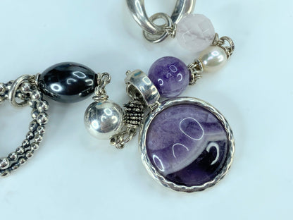 Michael Dawkins Sterling multiple Gemstones Pearl Toggle necklace 72.7g JR406