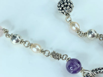 Michael Dawkins Sterling multiple Gemstones Pearl Toggle necklace 72.7g JR406