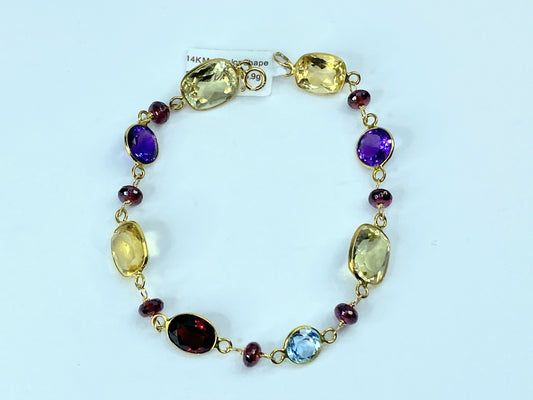 14K Multi colors & Shapes, Size Rainbow nature Gemstone bracelet 6.9g 7.25 JR961
