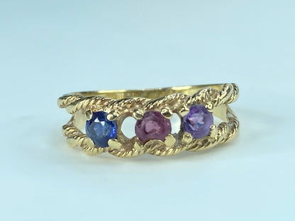 10k Gold Mother's Ring Band With 3 Round Shaped Quartz Gemstones JR407