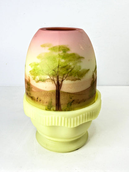 Fenton Vintage Burmese Uranium Glass Snow Scene Fairy Lamp Jim Andrick A1336