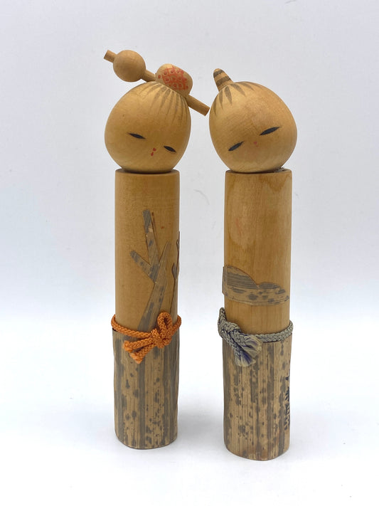 Creative Stylish Kokeshi with Kanasazi hairpin Couple by Lake Towada 6 1/4"