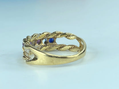 10k Gold Mother's Ring Band With 3 Round Shaped Quartz Gemstones JR407