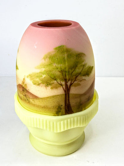 Fenton Vintage Burmese Uranium Glass Snow Scene Fairy Lamp Jim Andrick A1336