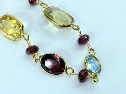 14K Multi colors & Shapes, Size Rainbow nature Gemstone bracelet 6.9g 7.25 JR961