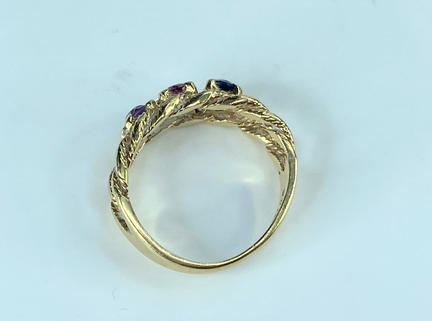 10k Gold Mother's Ring Band With 3 Round Shaped Quartz Gemstones JR407