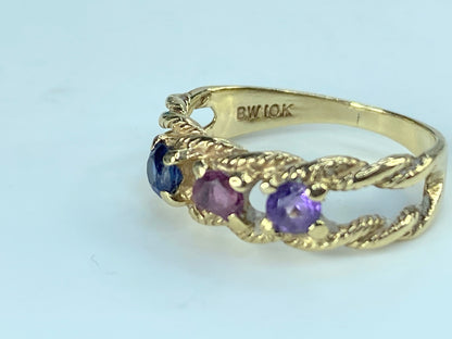 10k Gold Mother's Ring Band With 3 Round Shaped Quartz Gemstones JR407