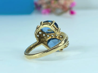 10K Yellow Gold Swiss Blue & White Topaz swirl Ring 3.1g s5 3.1g JR468