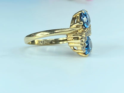 10K Yellow Gold Swiss Blue & White Topaz swirl Ring 3.1g s5 3.1g JR468