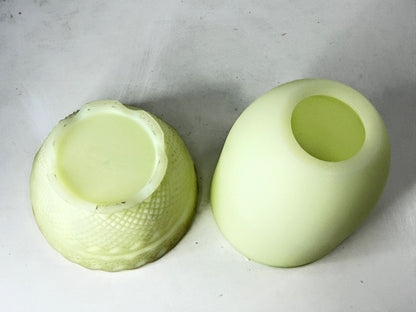 Vintage Custard Uranium Glass Fairy Lamp Satin Yellow Basketweave UV Glow A1335