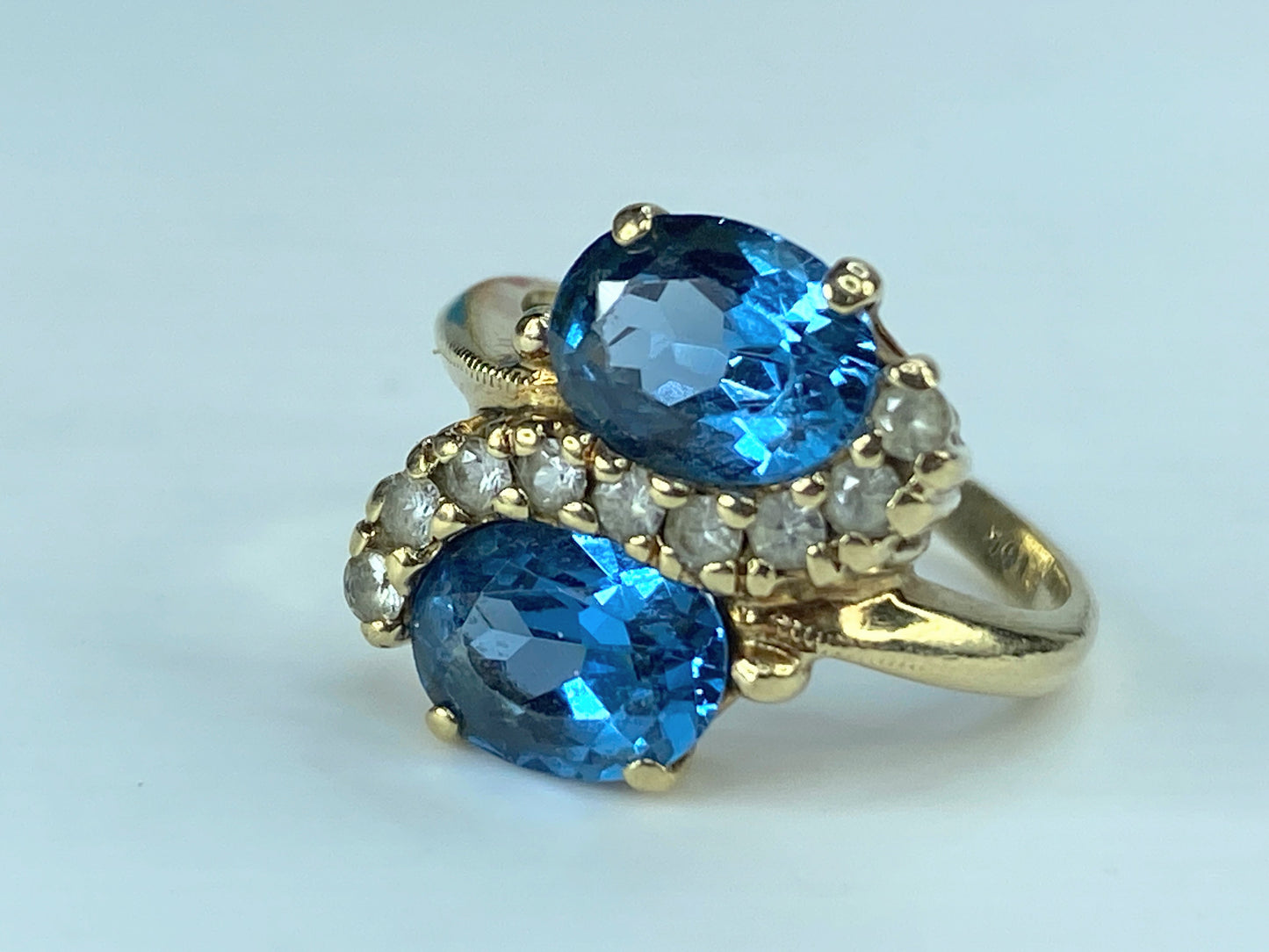10K Yellow Gold Swiss Blue & White Topaz swirl Ring 3.1g s5 3.1g JR468