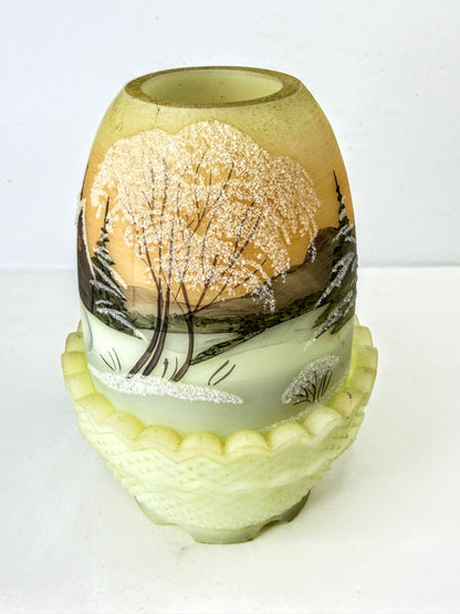 Fenton Vintage Burmese Uranium Glass Snow Scene Fairy Lamp Jim Andrick A1336