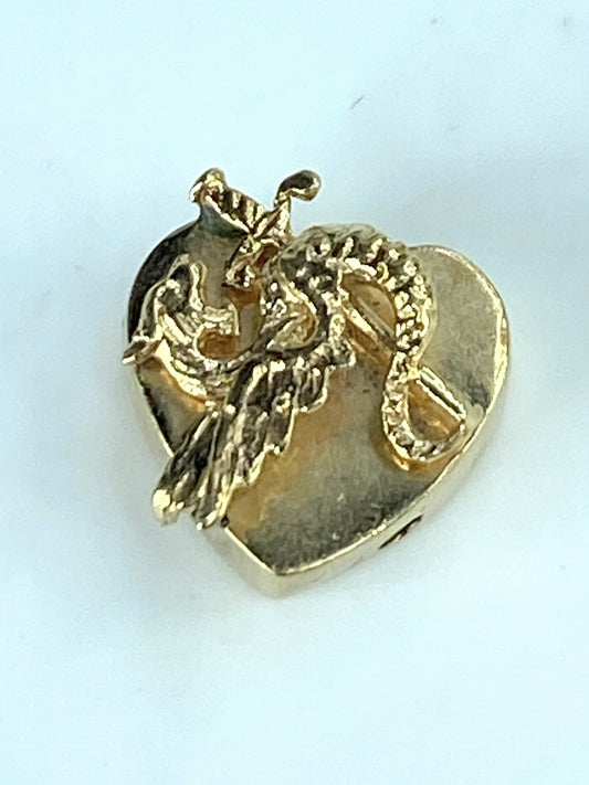 Antique 14K yellow gold 3D Griffin Heart shape sliding charm 2.5g 17.7mm JR408