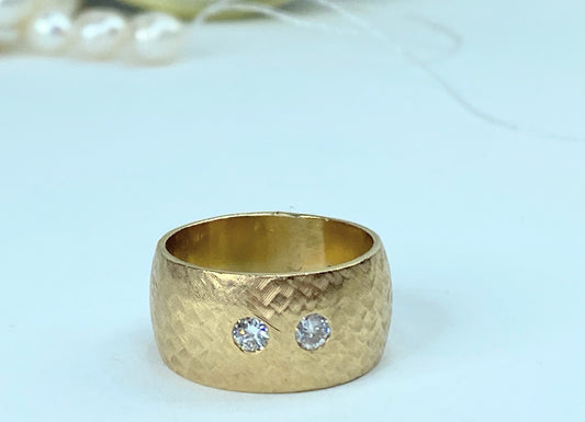 14K 11.5mm hand hammer 0.35ct G/VS1 round brilliant diamond ring 11.6gm JR964