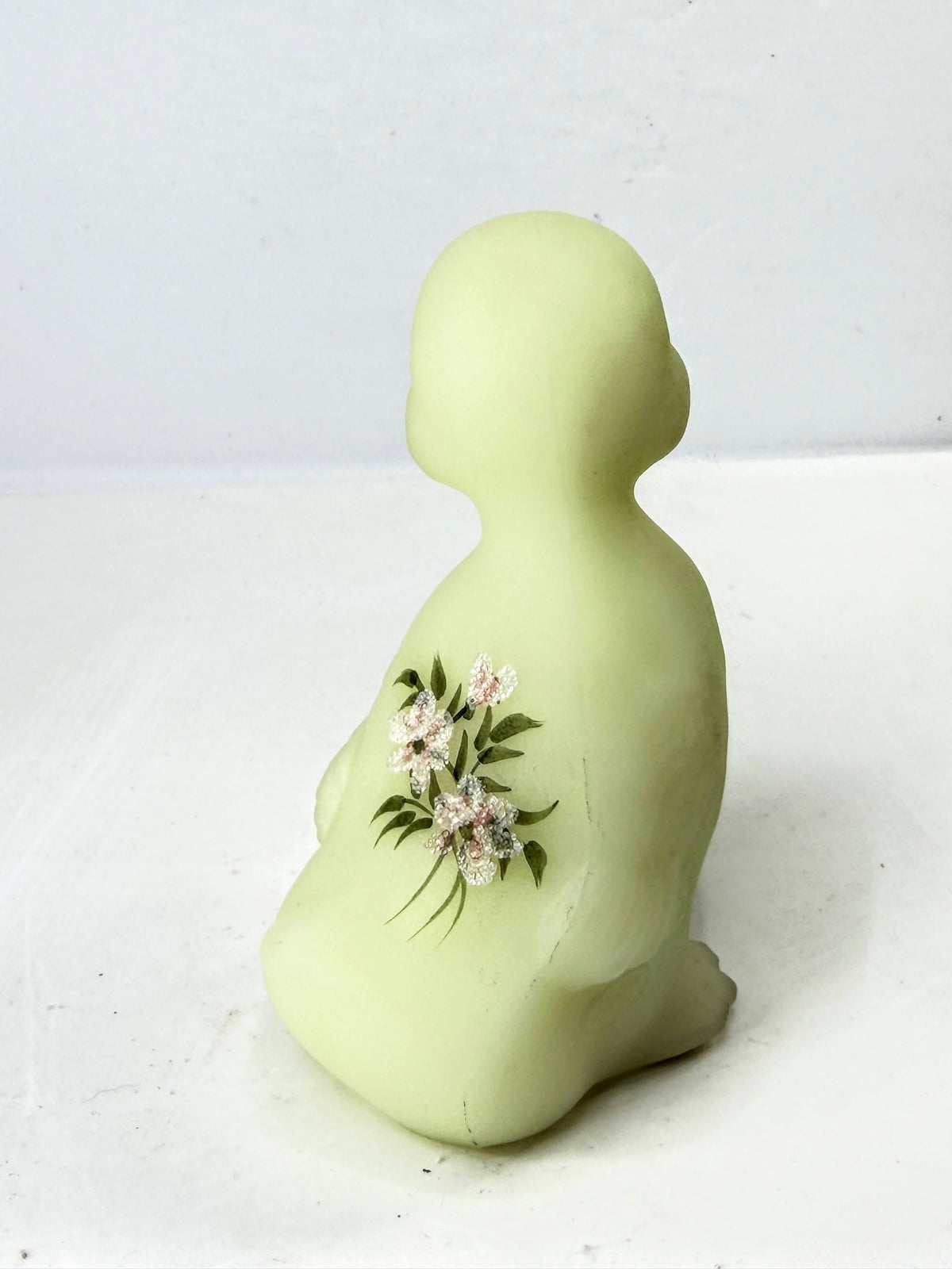 Fenton Vintage Burmese Uranium Glass Duckling UV Glow Hand Painted Mint A1337