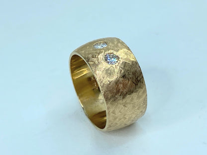 14K 11.5mm hand hammer 0.35ct G/VS1 round brilliant diamond ring 11.6gm JR964
