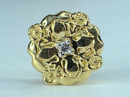 14K yellow gold 0.03ct round Diamond Floral etching sliding charm 3.9g JR409