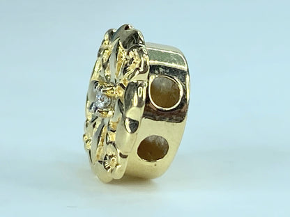 14K yellow gold 0.03ct round Diamond Floral etching sliding charm 3.9g JR409