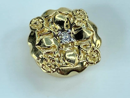 14K yellow gold 0.03ct round Diamond Floral etching sliding charm 3.9g JR409