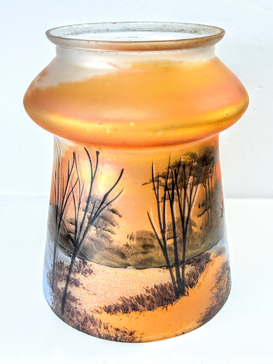 Antique Art Deco Reverse Painted Glass Lamp Shade Winter Sunset Landscape A1339