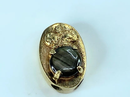 14K yellow gold 6.0mm Cat's Eye gems oval sliding charm 1.6g 13.8x9.2mm JR411