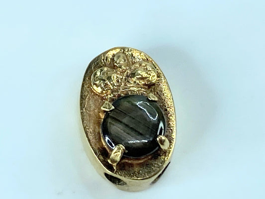 14K yellow gold 6.0mm Cat's Eye gems oval sliding charm 1.6g 13.8x9.2mm JR411