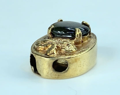 14K yellow gold 6.0mm Cat's Eye gems oval sliding charm 1.6g 13.8x9.2mm JR411