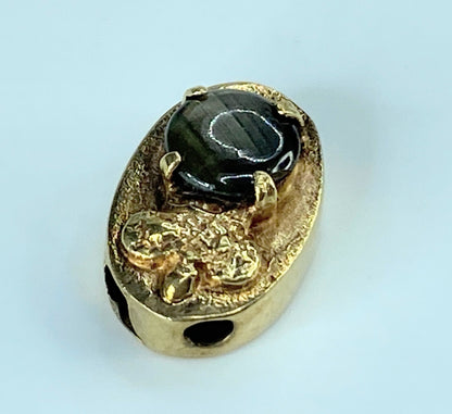 14K yellow gold 6.0mm Cat's Eye gems oval sliding charm 1.6g 13.8x9.2mm JR411