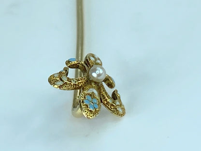 Antique 14K Fleur De Lis Seed Pearl Sky blue Enamel stick pin 1.3g 55mm JR412