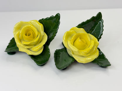 Herend Hungary Handpainted Porcelain Yellow Open Rose Figurines Pair A863