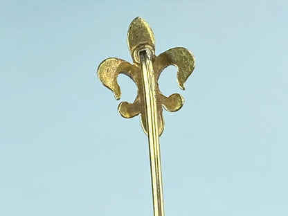 Antique 14K Fleur De Lis Seed Pearl Sky blue Enamel stick pin 1.3g 55mm JR412