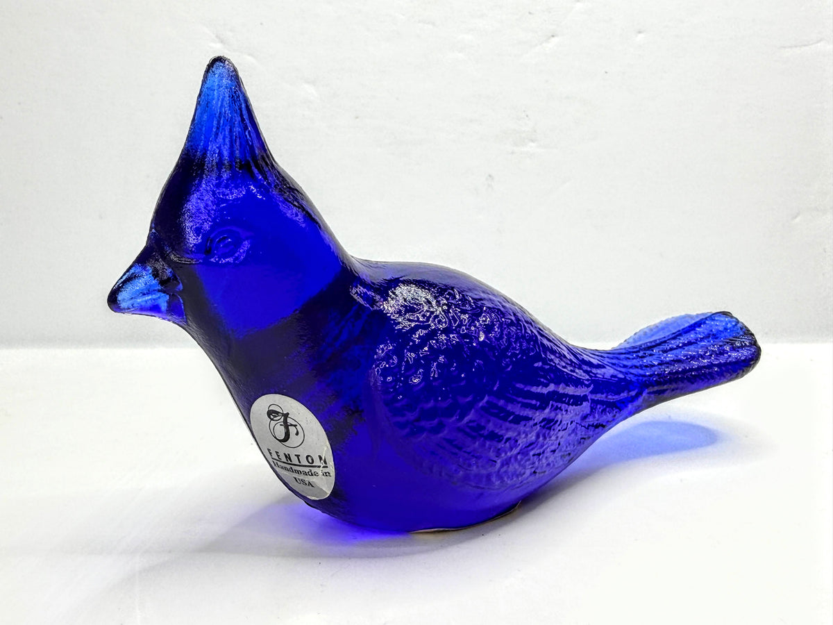 70's Fenton Cobalt Blue Glass Cardinal Bird Figurine Mint Original Label XN163