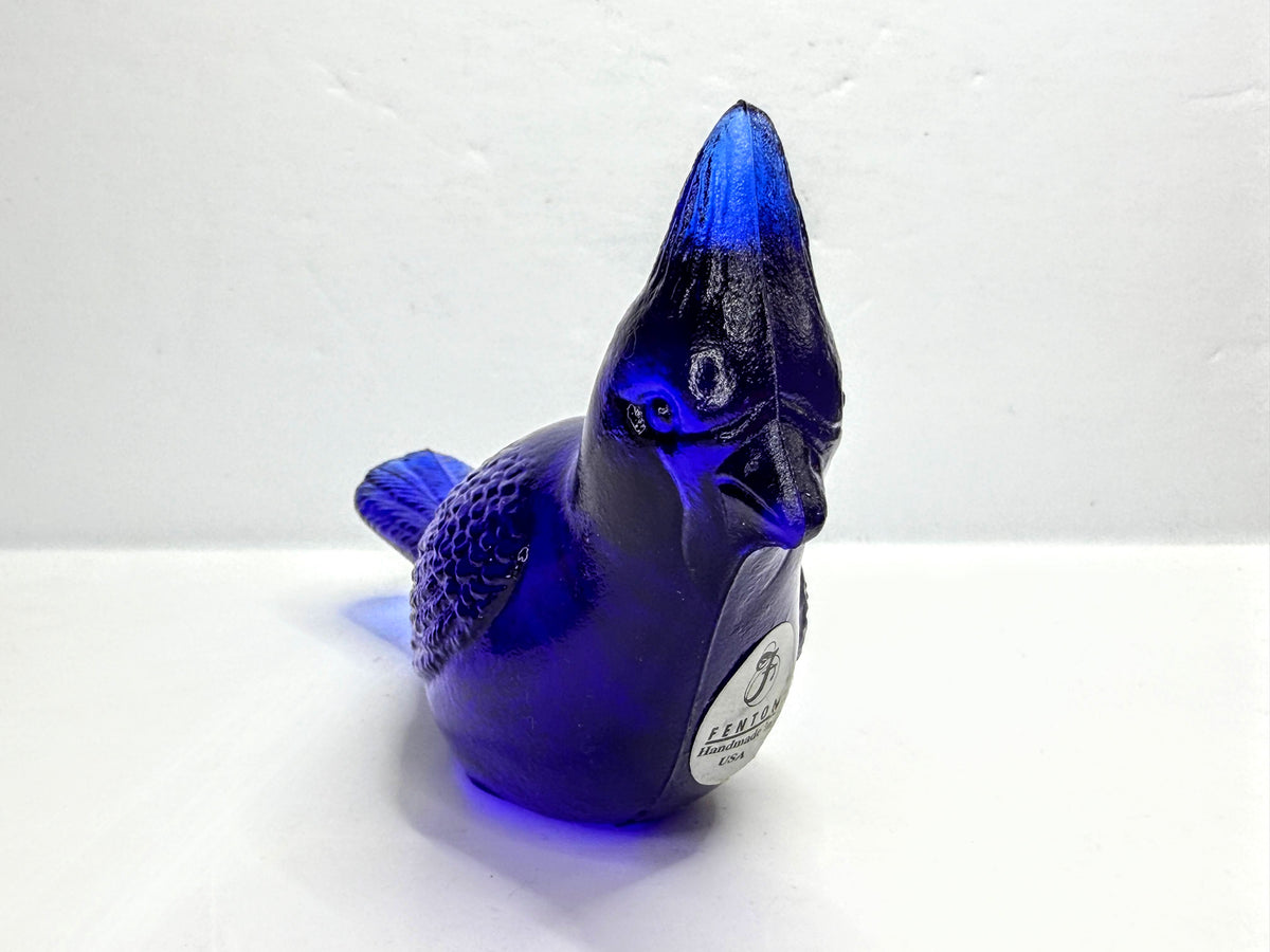 70's Fenton Cobalt Blue Glass Cardinal Bird Figurine Mint Original Label XN163