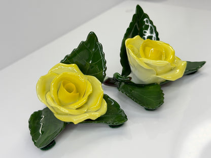 Herend Hungary Handpainted Porcelain Yellow Open Rose Figurines Pair A863