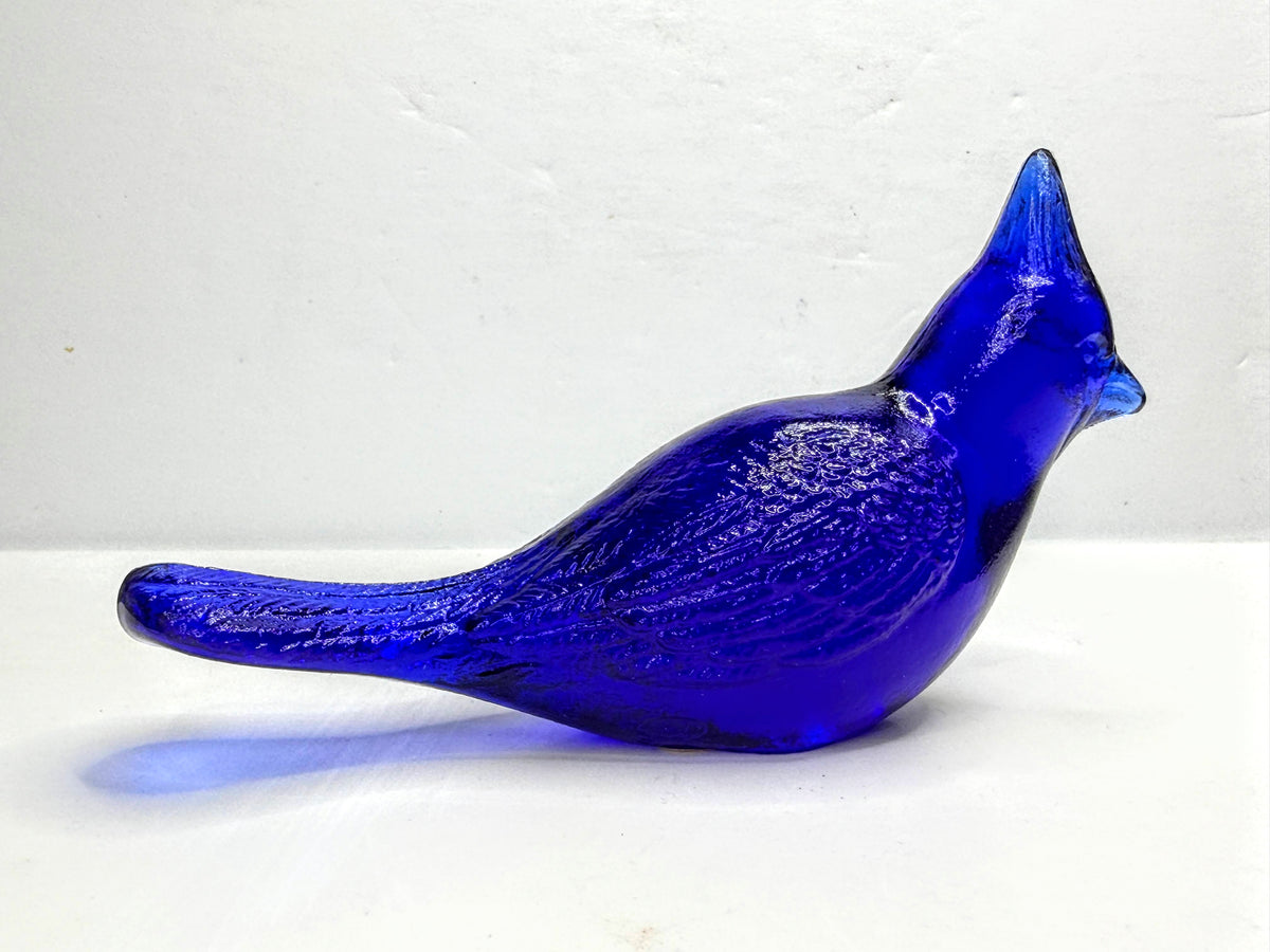 70's Fenton Cobalt Blue Glass Cardinal Bird Figurine Mint Original Label XN163