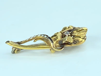 Antique 18k Old Euro Cut diamond seed pearls Floral brooch 32x13mm 2.6g JR413