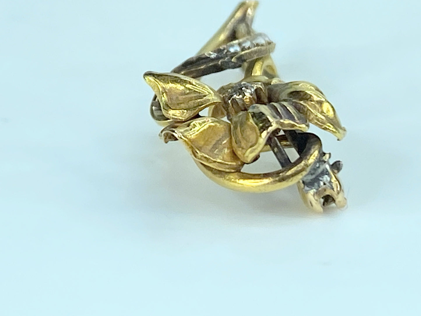 Antique 18k Old Euro Cut diamond seed pearls Floral brooch 32x13mm 2.6g JR413