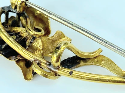 Antique 18k Old Euro Cut diamond seed pearls Floral brooch 32x13mm 2.6g JR413