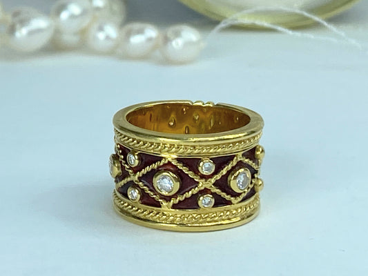 YANES's 'Malpica' collection Drum ring gold, diamonds, and enamel 16.9g JR969