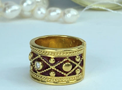 YANES's 'Malpica' collection Drum ring gold, diamonds, and enamel 16.9g JR969