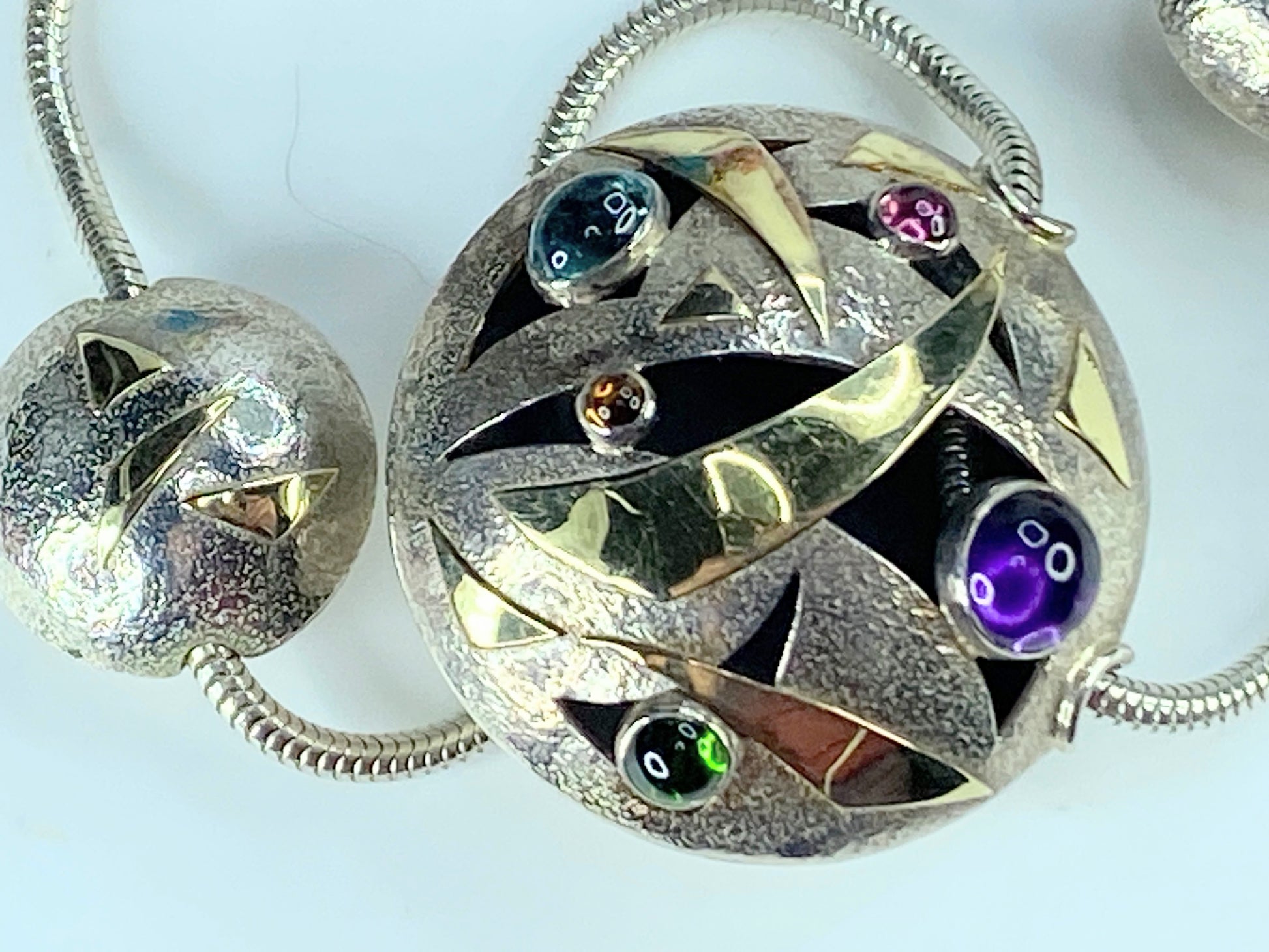 Signed Janet Sherman Gallery Artist 18K Gold Sterling Gemstone 44.1g JR416