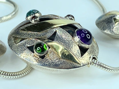 Signed Janet Sherman Gallery Artist 18K Gold Sterling Gemstone 44.1g JR416