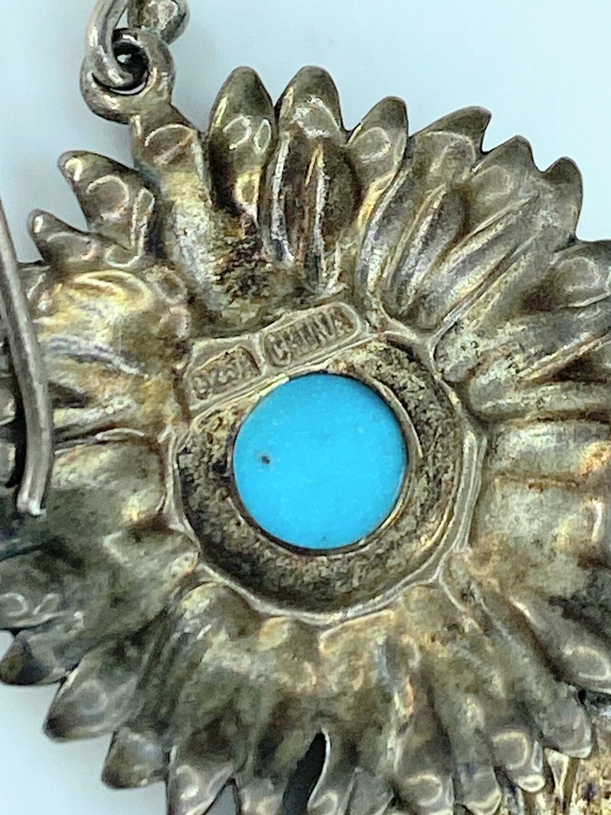 Sterling silver Turquoise Daisy Flower dangle earrings 8.4g 38.0mm JR417