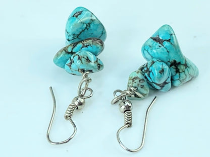 Vintage Sterling Silver 925 & Raw Turquoise Chunky Earrings 5.8g 35mm JR418