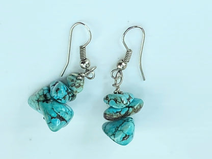 Vintage Sterling Silver 925 & Raw Turquoise Chunky Earrings 5.8g 35mm JR418
